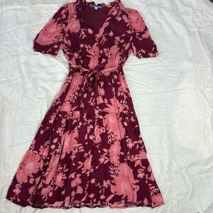 Draper James Burgundy and Pink Floral Midi Dress, super cute, worn once